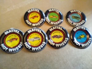 VINTAGE MATTEL HOT WHEELS REDLINE 1969 TIN BUTTON BADGES X7 Hong Kong. - Imagen 1 de 9