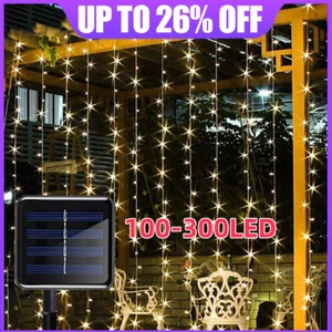 300 200 LED Solar Powered Curtain Lights Fairy String Window Garden Outdoor 1-3M - Picture 1 of 24