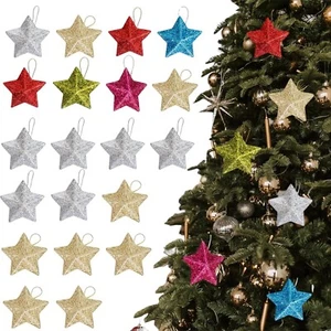 Pack of 36 Christmas Tree Star Ornaments Multicolor, Glittering Christmas Decor. - Picture 1 of 7