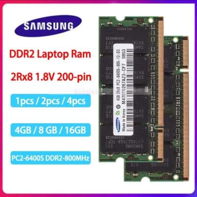 SAMSUNG 4GB/8GB/16GB PC2-6400 DDR2 800MHz 2Rx8 200 Pin Laptop Memory SO-DIMM RAM - Image 1 of 4