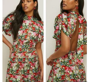 Mini vestido para mujer Oasis talla 8 floral atado satinado espalda abierta manga abullonada - Imagen 1 de 19