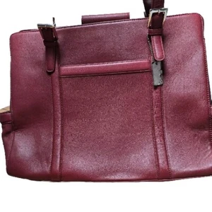 Franklin Covey Burgundy Leather Laptop Bag Tote With Small Clutch 16" x 12.5" - Picture 1 of 8