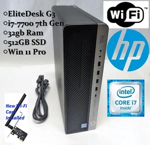 HP EliteDesk 800 G3 SFF i7-7700, 32GB RAM, 512GB NVMe m.2 SSD, Win 11 Pro, Wi-Fi - Picture 1 of 6