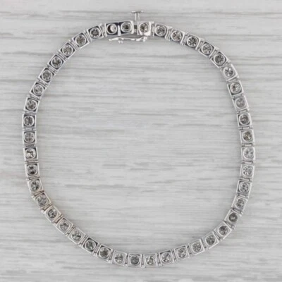 Brazalete tenis diamantes 4ctw oro blanco 14k 7" 3,7 mm Foto 1 de 4