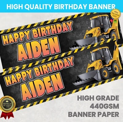 Personalised Digger Truck Birthday Party Banner – Construction Theme - Any Name - Image 1 of 4
