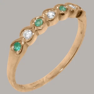 Solid 14ct Rose Gold Natural Diamond & Emerald Womens Eternity Ring - Picture 1 of 5