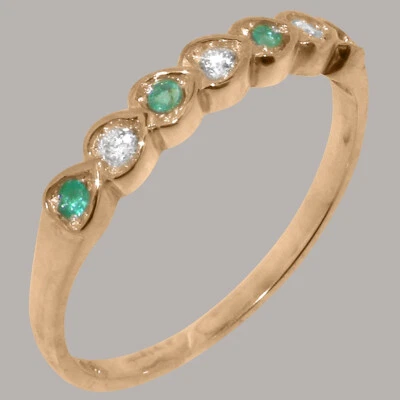 Anillo de eternidad para mujer de oro rosa sólido de 14 quilates con diamantes naturales y esmeraldas Foto 1 de 4