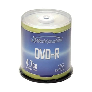 100 Optical Quantum 16X 4.7 GB DVD-R Logo Top Disc Blank Media OQDMR16LT-BX - Picture 1 of 3
