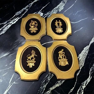 4 Hollywood Regency MCM Gold Holz Samt Sternzeichen Kunst Wassermann Löwe Zwillinge Fische - Bild 1 von 11