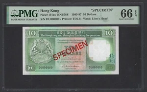 Hong Kong 10 Dollars 1-1-1986 P191as "Specimen" Uncirculated Grade 66 - Picture 1 of 2