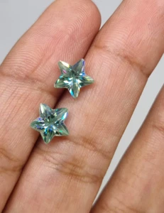 2 Stck. Blauer Moissanit Stern Form 9 mm Handgefertigt für Mode Diamant Anhänger - Bild 1 von 4