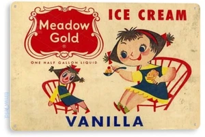 Wiesengold Vanille Eisschild, Retro Eis Salon Blechschild B450 - Bild 1 von 3