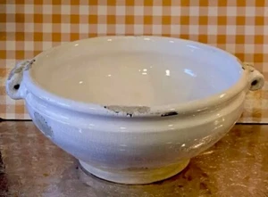 Beautiful White Pottery-COMPOTE-Distressed/Crackled Finish-11.25"W X 4"H-French- - Picture 1 of 11