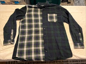 L.L.Bean XL Tall Patchwork Double Plaid Flannel Shirt Men’s Green Blue USA - Picture 1 of 13