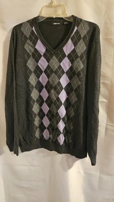 Suéter Para Hombres Claiborn Talla Grande Gris Púrpura Argyle Cuello en V Foto 1 de 4