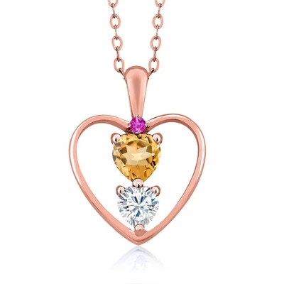 Colgante de moissanita blanca citrino y zafiro rosa enchapado en oro rosa de 18 quilates Foto 1 de 3