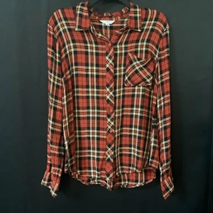 Camicia donna Time and Tru a quadri casual top con bottoni - taglia M arancione - Foto 1 di 6