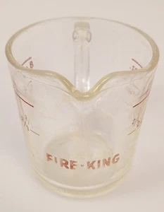 Vintage Fire King 3 3/4" Measuring Cup 8 oz 1 Cup Clear Glass Red Lettering #496 - Picture 1 of 6