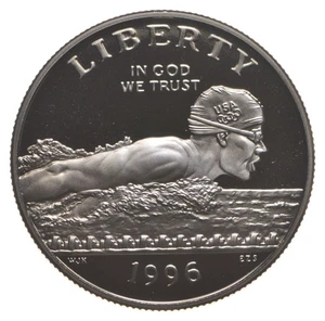 1996 Unc Olympic Swimming Commemorative Half Dollar *0128 - Picture 1 of 3
