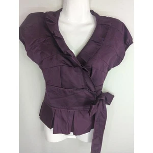 Diane von Furstenberg Women's Silk V-Neck Wrap Pleated Blouse Purple Size 4 - Picture 1 of 6