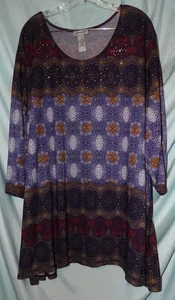 Camicetta donna Catherine's viola geometrica scollo a scoop manica 3/4 in maglia taglia 4X - Foto 1 di 3
