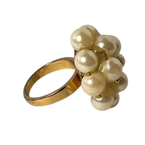 Womens Statement Womens Ring Pearls Cream Gold Tone Classic - Picture 1 of 3