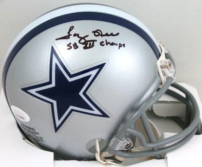 Minicasco autografiado por Tony Hill de los Dallas Cowboys con campeones SB-JSA W autenticado Foto 1 de 4