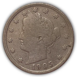 1905 Liberty Head V Nickel Fine F Münze #24851 - Bild 1 von 3