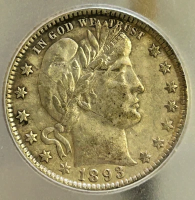 1893 - O Silver Barber Quarter AU53 Details ICG, Neat Old Coin, Great Details! - Image 1 of 4