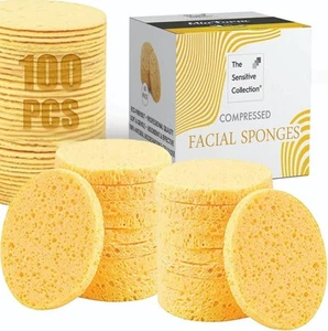 100-Count Compressed Facial Sponges, 100% Natural Cosmetic Spa Sponges Yellow - Picture 1 of 7