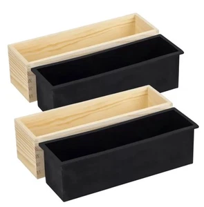 2 Pack Soap Loaf Kit Flexible Rectangular Black Silicone Mold with Wood Box DIY - Picture 1 of 2