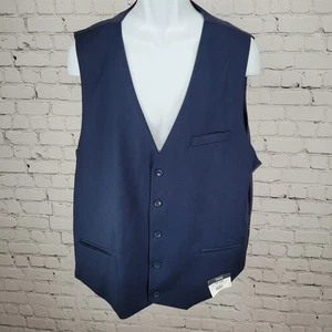 NWT TMG Midnight Blue Buttoned Waist Formal Prom Wedding Coat Suit Vest Size 50L - Picture 1 of 12
