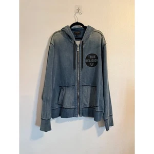 Sudadera con capucha True Religion con cremallera completa lavada denim 2XL nueva sin etiquetas - Imagen 1 de 6