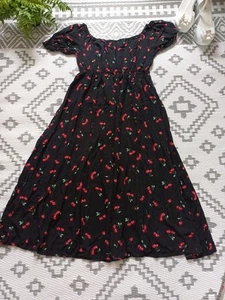 Pretty Cherry 🍒 Floral Print Floaty Summer Dress 👗 14 16 L XL 0XL - Picture 1 of 6