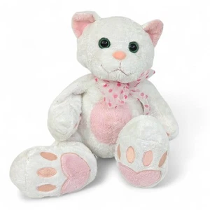 JCPenney White Cat Plush Chosun Pink Hearts Big Feet Paws Green Eyes 12" - Picture 1 of 7
