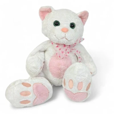 JCPenney White Cat Plush Chosun Pink Hearts Big Feet Paws Green Eyes 12" - Image 1 of 4