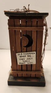 Old Fisherman Wood Outhouse Fishing Collectible Toilet Bathroom Decor 5x8.5” - Picture 1 of 9