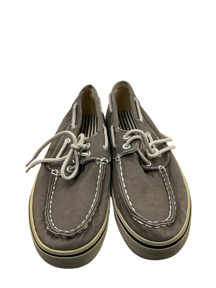 Thom Can Mens Light Tan Leather Navy Trim Boat Shoe Non Slip Size 8 - Image 1 of 4