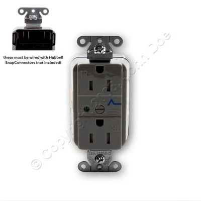 Hubbell SNAP5262GYS Gris SnapConnect SURGE Toma Resistente a Manipulaciones Receptáculo 15A Foto 1 de 4