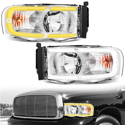 LED DRL Headlights Sequential Turn Signal For 2002-2005 Dodge Ram 1500 2500 3500 - Image 1 of 4