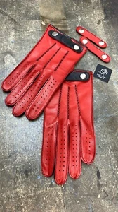 Handmade Napa Red Gloves with Removable Strap for Men's - Picture 1 of 3