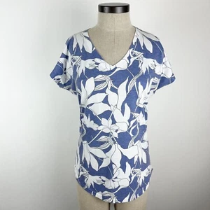Whimsy Rose Top Size Small Blue White Floral V-Neck Summer Short Sleeve Shirt - Picture 1 of 10
