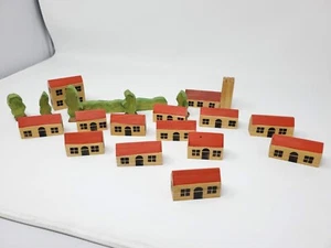 Vintage Wooden Village East German Erzgebirge Putz Church Houses Trees - Picture 1 of 5