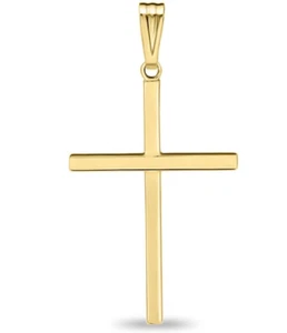 Real Solid 1/20 14K Yellow Gold Cross Crucifix Religious Pendant Necklace in mm - Picture 1 of 9