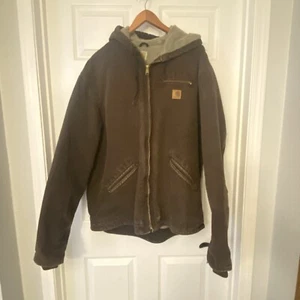 Carhartt Jacket Mens 2XL Brown J141 DKB Full Zip Sherpa Lined Hooded Detroit - Picture 1 of 16