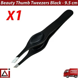 Eyebrow Hair Remover Tweezer Slanted Tip & Grip Pluck Black Thumb Forceps 9.5 cm - Picture 1 of 5