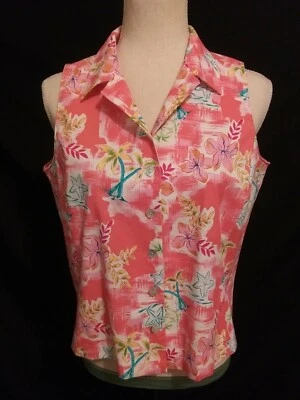 Top estampado tropical New Island Republic talla 14P mezcla algodón elástico sin mangas Foto 1 de 4