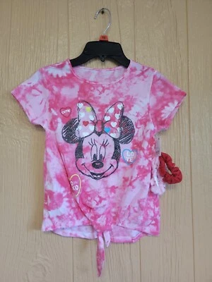 Disney Minnie Mouse Pink Tie Dye Shirt with Hair Ties sz Medium (7/8) - Image 1 of 4