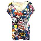 Womens T-Shirt V Neck Turn Up Short Sleeve Top Ladies Printed Baggy Oversize Top