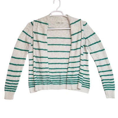 Cárdigan informal de manga larga a rayas blancas y verdes grandes Cato para mujer Foto 1 de 4